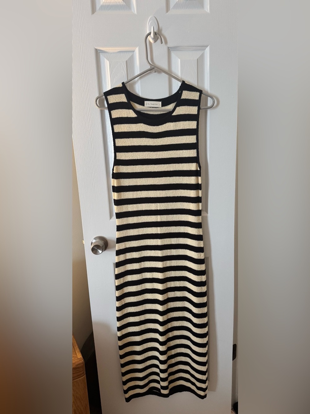 By Together Black & Cream Striped Sleeveless Midi Dress